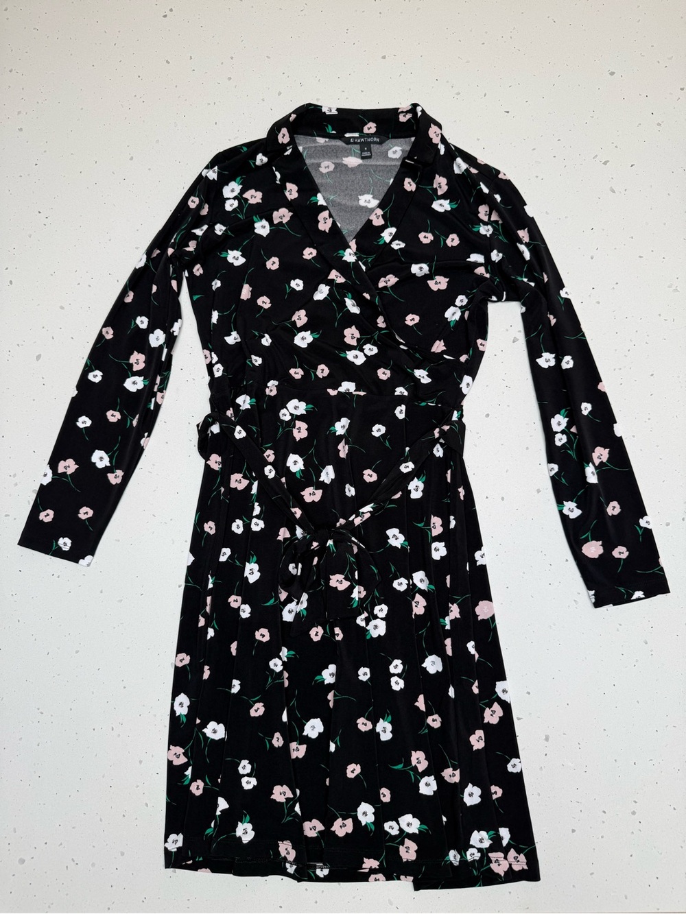 41 Hawthorn Black Floral Faux Wrap Dress Size M
